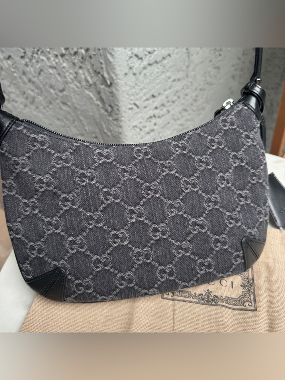 Gucci Horsebit Monogram Denim Slim Shoulder Bag - Picture 4 of 15